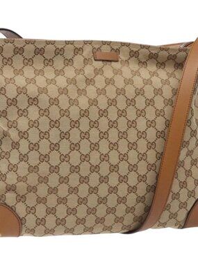 Authentic GUCCI GG Canvas Web Sherry Line Shoulder Bag Beige Silver 308930